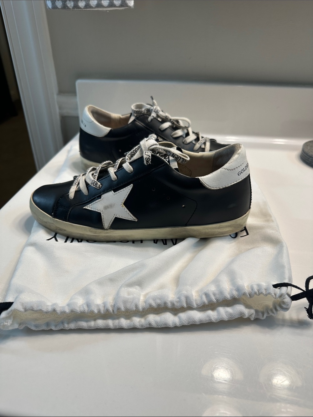 Golden Goose Black Leather Low-Top Sneakers with White Star